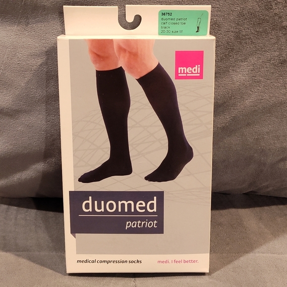 NEW DUOMED PATRIOT BLACK MEDICAL COMPRESSION STOCKING 20-30mmHg SIZE MEDIUM - Picture 1 of 9